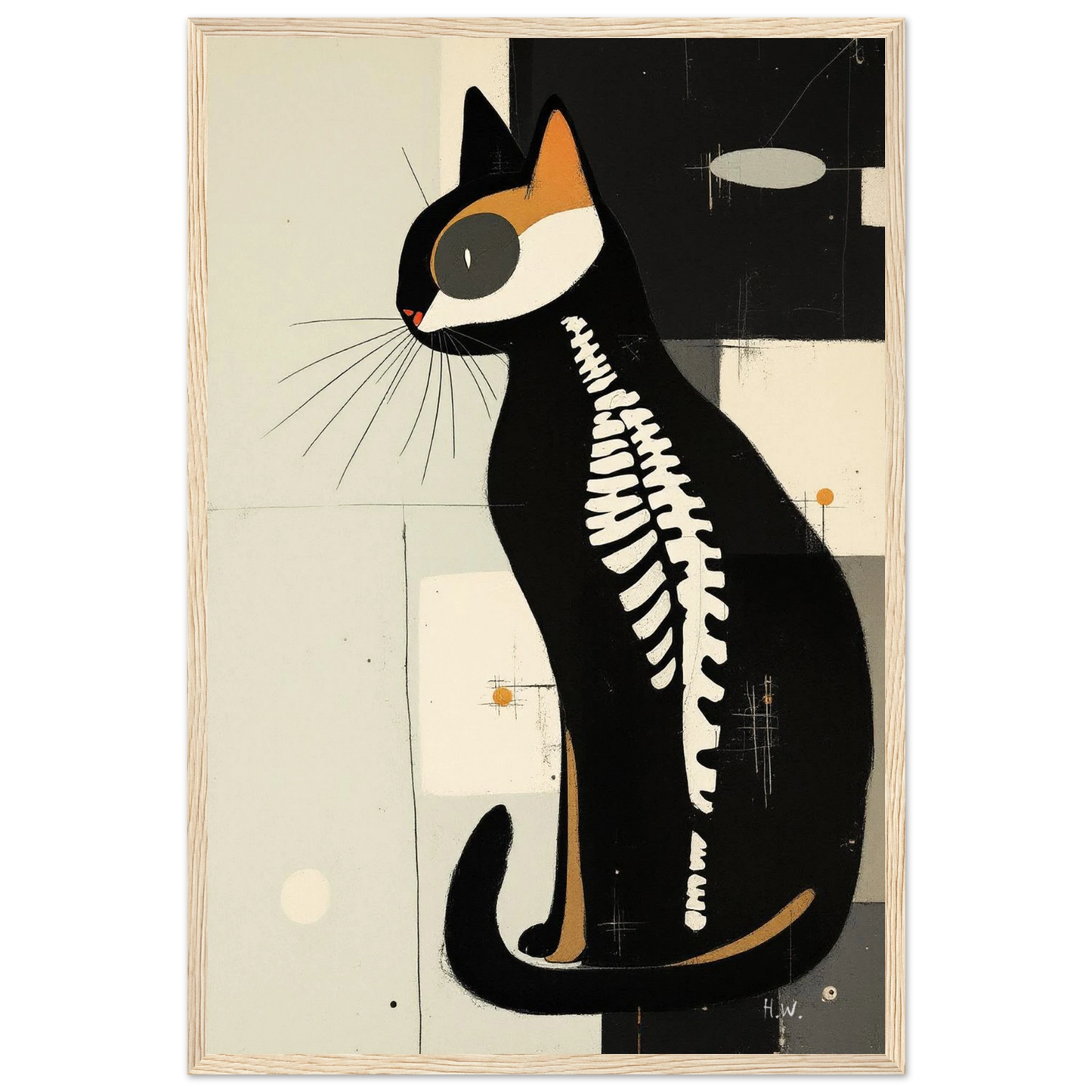 Modern Cat Skeleton Abstract Art Poster Print Light Wood Frame 40x60 cm 16x24″ Premium Matte Paper Wooden Framed Poster