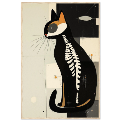Modern Cat Skeleton Abstract Art Poster Print Light Wood Frame 60x90 cm 24x36″ Classic Matte Paper Wooden Framed Poster