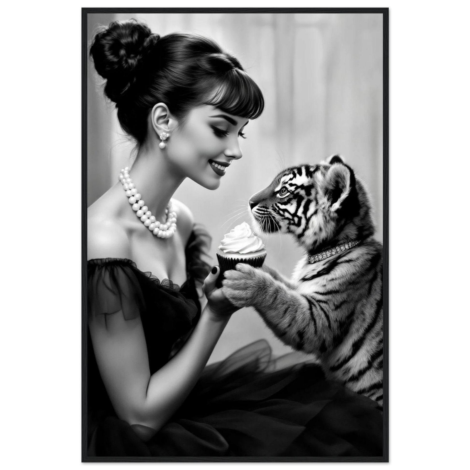 Audrey Hepburn Tiger Cub Art Print Black Wood Frame 60x90 cm 24x36″ Classic Matte Paper Wooden Framed Poster