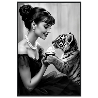 Audrey Hepburn Tiger Cub Art Print Black Wood Frame 60x90 cm 24x36″ Classic Matte Paper Wooden Framed Poster