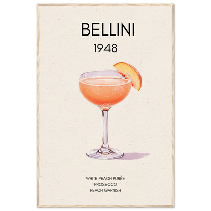 Italian Bellini Cocktail Bar Poster Print 60x90 cm 24x36″ Museum-Quality Matte Paper Wooden Framed Poster Light Wood Frame