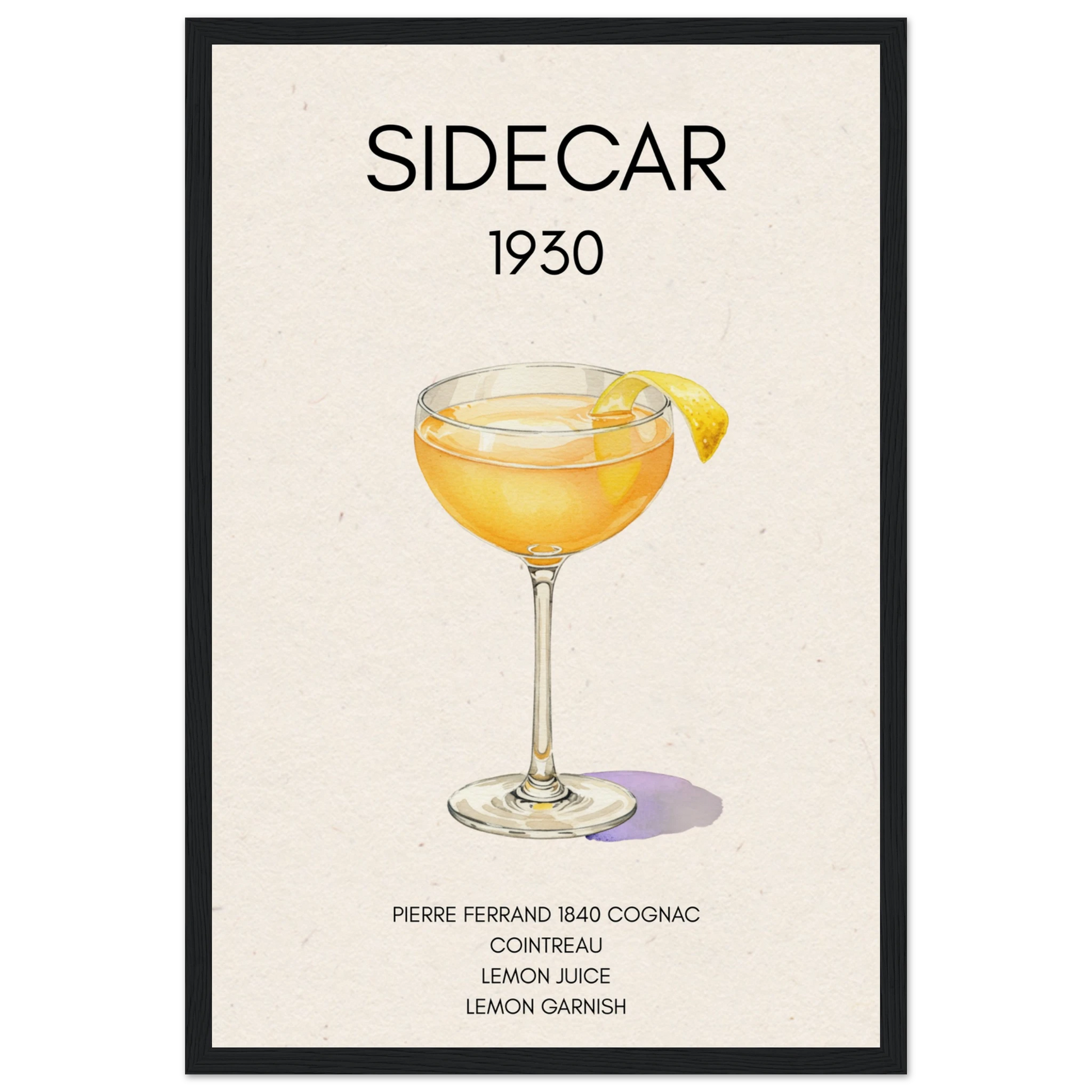 Classic Sidecar Cocktail Bar Art Print Black Wood Frame 30x45 cm 12x18″ Museum-Quality Matte Paper Wooden Framed Poster