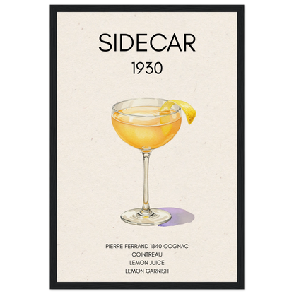 Classic Sidecar Cocktail Bar Art Print Black Wood Frame 30x45 cm 12x18″ Museum-Quality Matte Paper Wooden Framed Poster