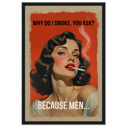 Retro Smoking Pin-Up Girl Art Print Black Wood Frame 60x90 cm 24x36″ Framed Canvas