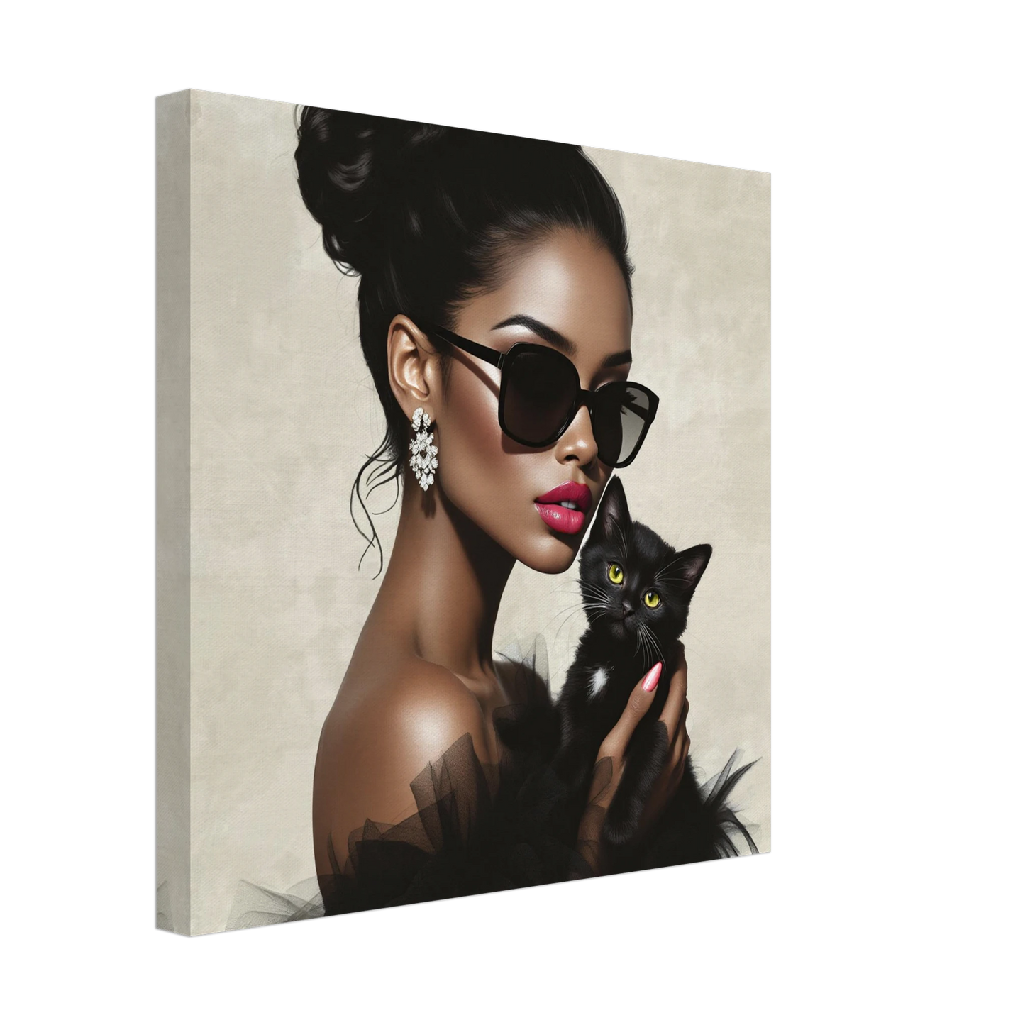 Retro Glam Fashion Model Kitten Art Print Gallery Wrapped Canvas 40x40 cm 16x16″