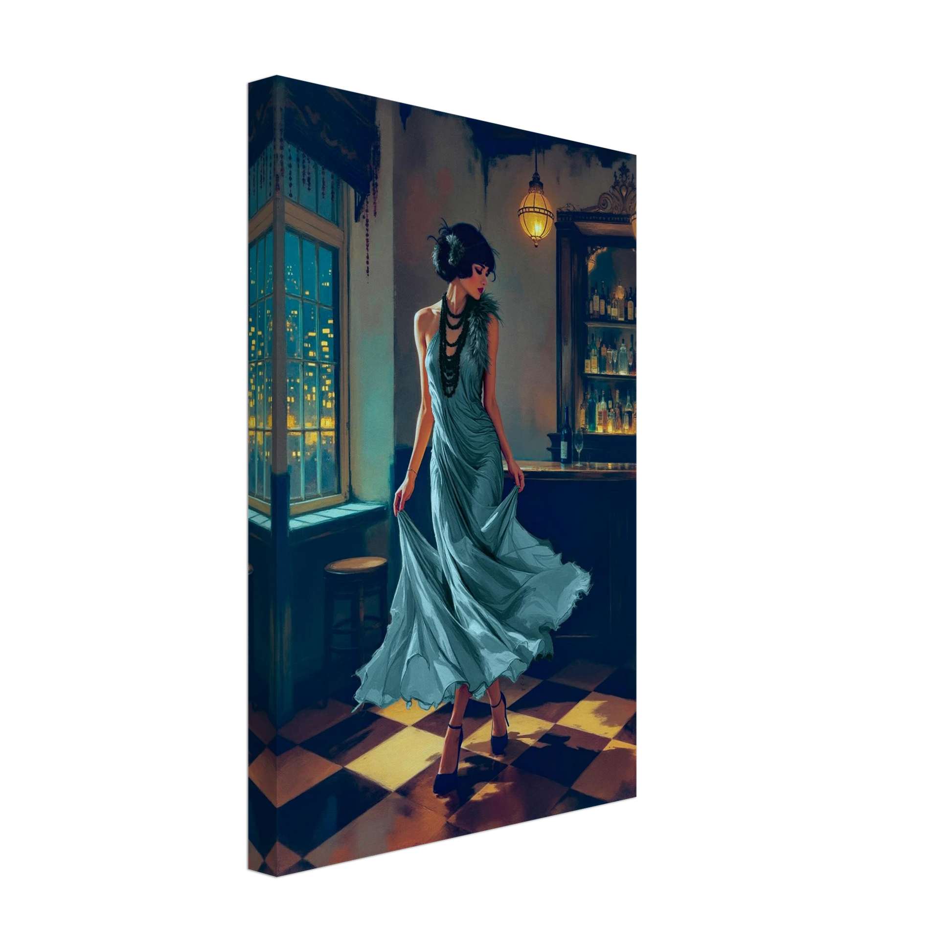 1920s Moonlit Flapper Speakeasy Art Print 30x45 cm 12x18″ Gallery Wrapped Canvas No Frame