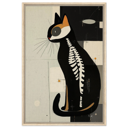 Modern Cat Skeleton Abstract Art Poster Print Light Wood Frame 60x90 cm 24x36″ Framed Canvas