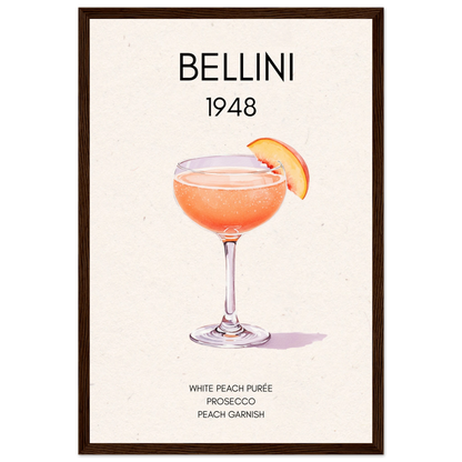 Italian Bellini Cocktail Bar Poster Print 30x45 cm 12x18″ Classic Matte Paper Wooden Framed Poster Dark Brown Wood Frame