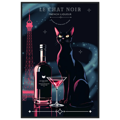 Art Deco Le Chat Noir French Black Cat Art Print 60x90 cm 24x36″ Premium Matte Paper Wooden Framed Poster Black frame