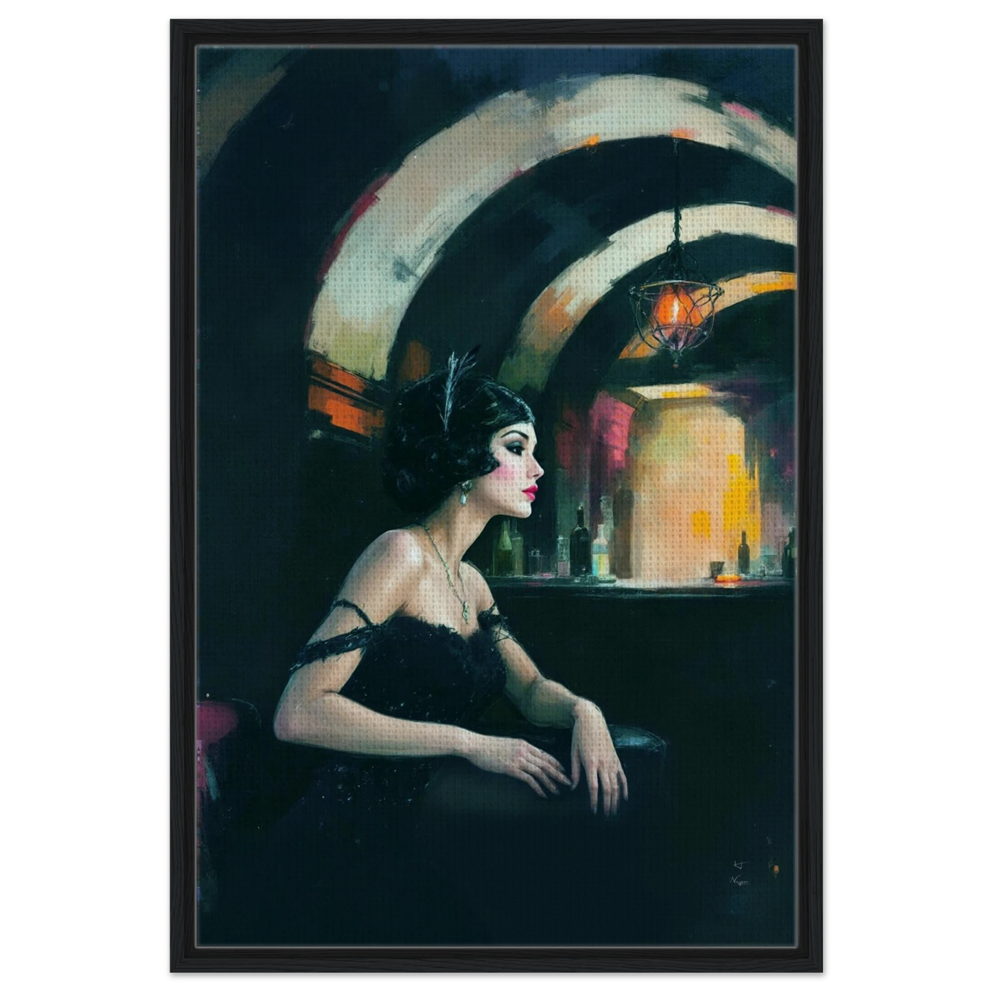 Speakeasy Flapper Gatsby Wall Art Poster Print 60x90 cm 24x36″ Framed Canvas Black Wood Frame