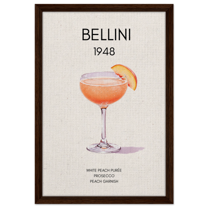 Italian Bellini Cocktail Bar Poster Print 40x60 cm 16x24″ Framed Canvas Dark Brown Wood Frame