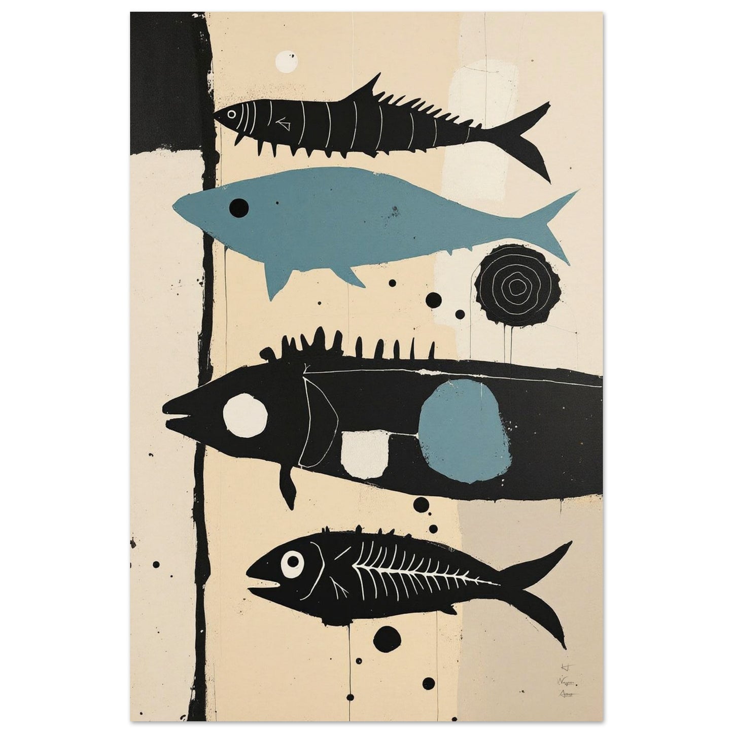 Mid-Century Modern Fish Art Poster Print – Framed Abstract Neutral Wall Decor No Frame 30x45 cm 12x18″ Museum-Quality Matte Paper Poster