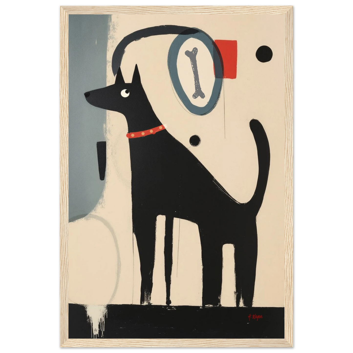 Quirky Modern Dog Art Print 30x45 cm 12x18″ Premium Matte Paper Wooden Framed Poster Light Wood Frame