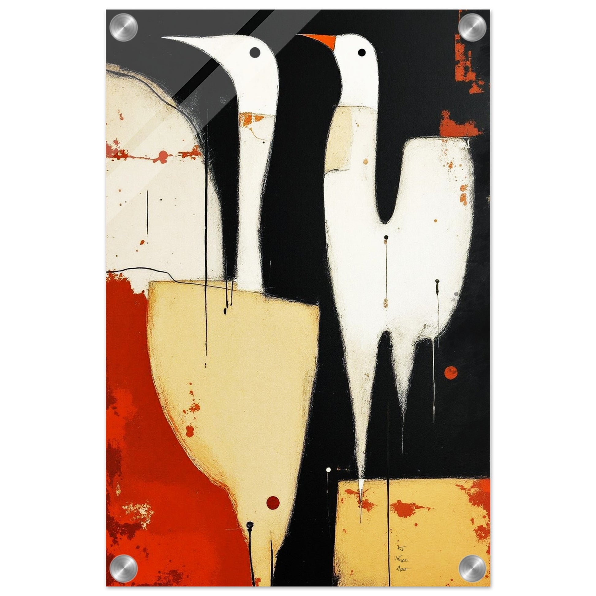 Abstract Neutral Goose Bird Art Print 40x60 cm 16x24″ Museum-Quality Wooden Framed Poster Black frame