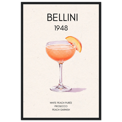 Italian Bellini Cocktail Bar Poster Print 40x60 cm 16x24″ Premium Matte Paper Wooden Framed Poster Black Wood Frame