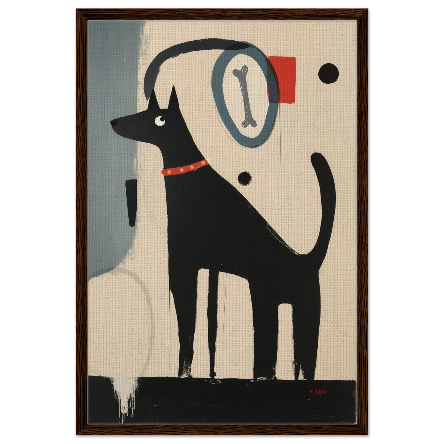 Quirky Modern Dog Art Print 60x90 cm 24x36″ Framed Canvas Dark Brown Wood Frame