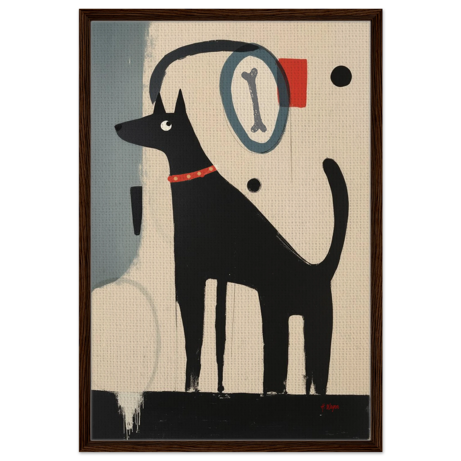 Funny Modern Dog Lover's Art Print 60x90 cm 24x36″ Framed Canvas Dark Brown Wood Frame