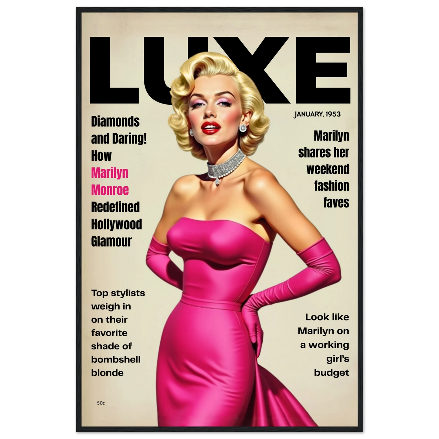 Marilyn Monroe Old Hollywood Art Print Black Wood Frame 60x90 cm 24x36″ Premium Semi-Glossy Paper Wooden Framed Poster