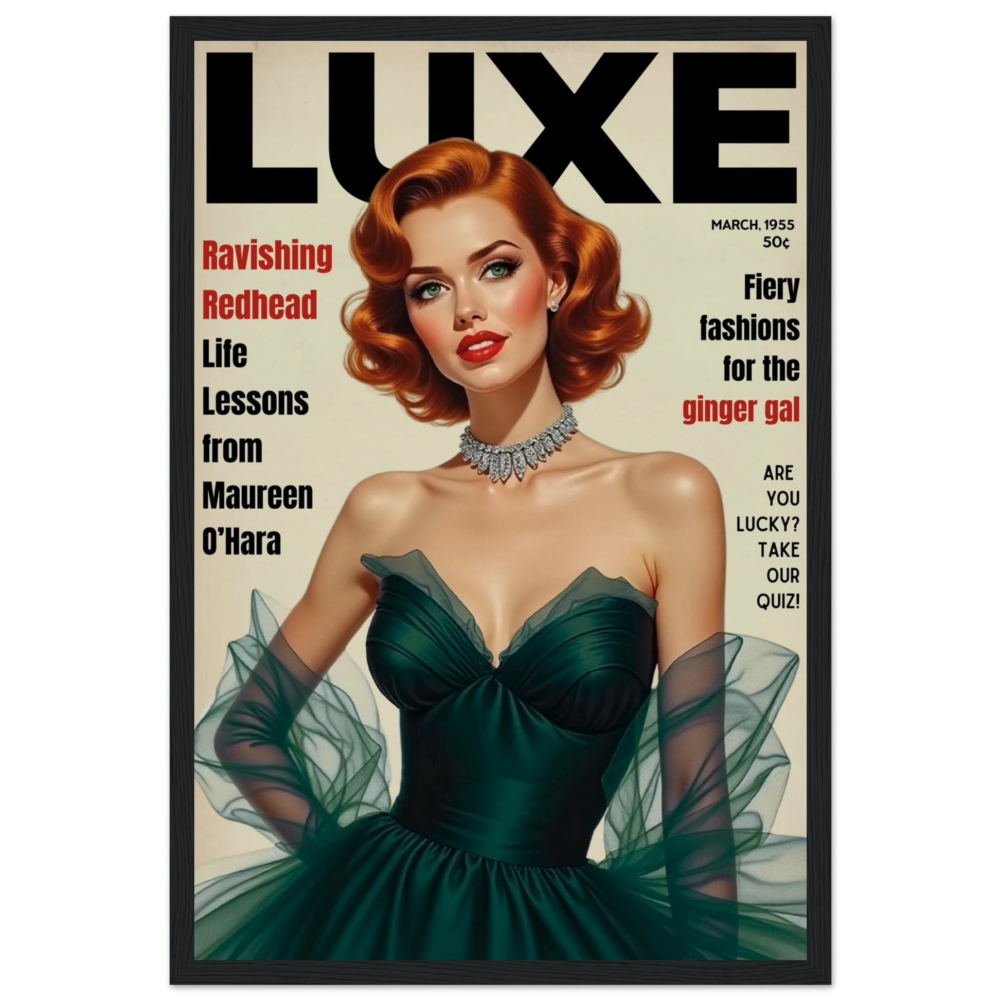 Maureen O'Hara Vintage Fashion Art Poster Print Black Wood Frame 30x45 cm 12x18″ Museum-Quality Matte Paper Wooden Framed Poster