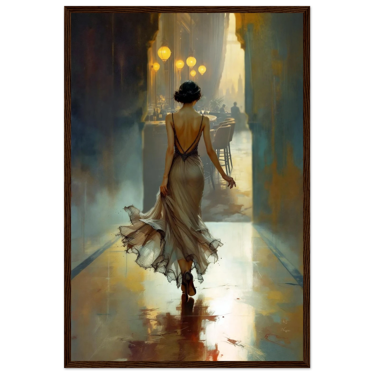 1920s Speakeasy Art Deco Flapper Print 40x60 cm 16x24″ Premium Matte Paper Wooden Framed Poster Dark Brown Wood Frame