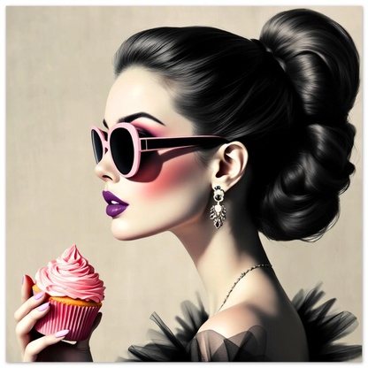 Retro Fashion Model Glam Cupcake Art Print 40x40 cm 16x16″ Classic Matte Paper Poster