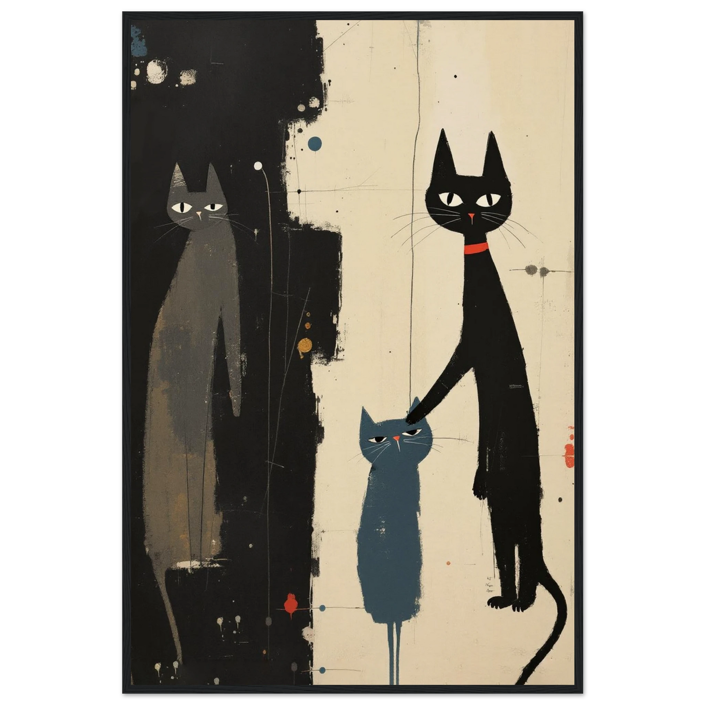 Abstract Cat Family Art Poster Print Black Wood Frame 60x90 cm 24x36″ Museum-Quality Matte Paper Wooden Framed Poster