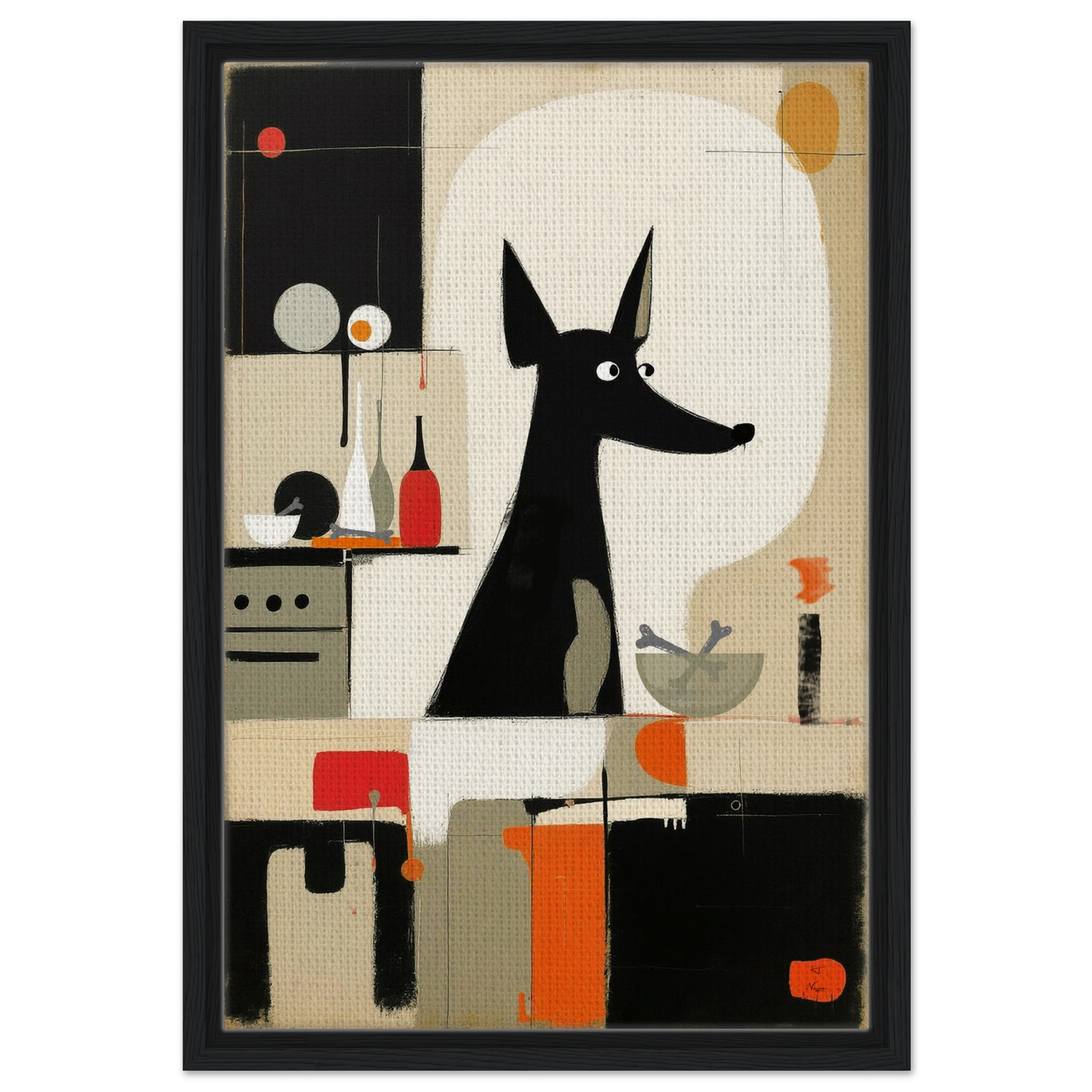 Modern Quirky Abstract Dog Art Print Black Wood Frame 40x60 cm 16x24″ Framed Canvas