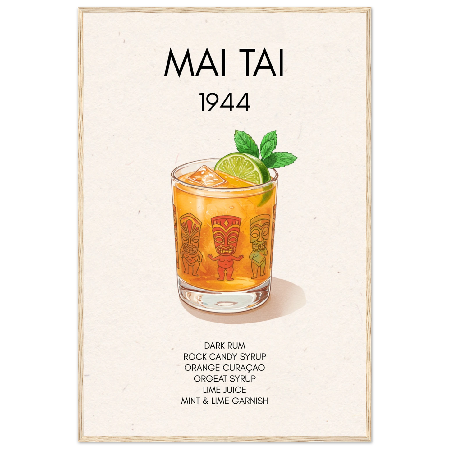 Mai Tai Tropical Cocktail Bar Poster Print Light Wood Frame 60x90 cm 24x36″ Premium Matte Paper Wooden Framed Poster
