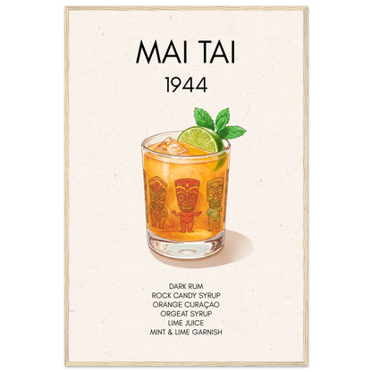Mai Tai Tropical Cocktail Bar Poster Print Light Wood Frame 60x90 cm 24x36″ Premium Matte Paper Wooden Framed Poster