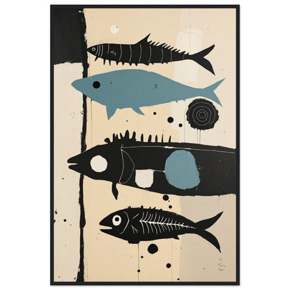 Mid-Century Modern Fish Art Poster Print – Framed Abstract Neutral Wall Decor Light Wood Frame 60x90 cm 24x36″ Framed Canvas