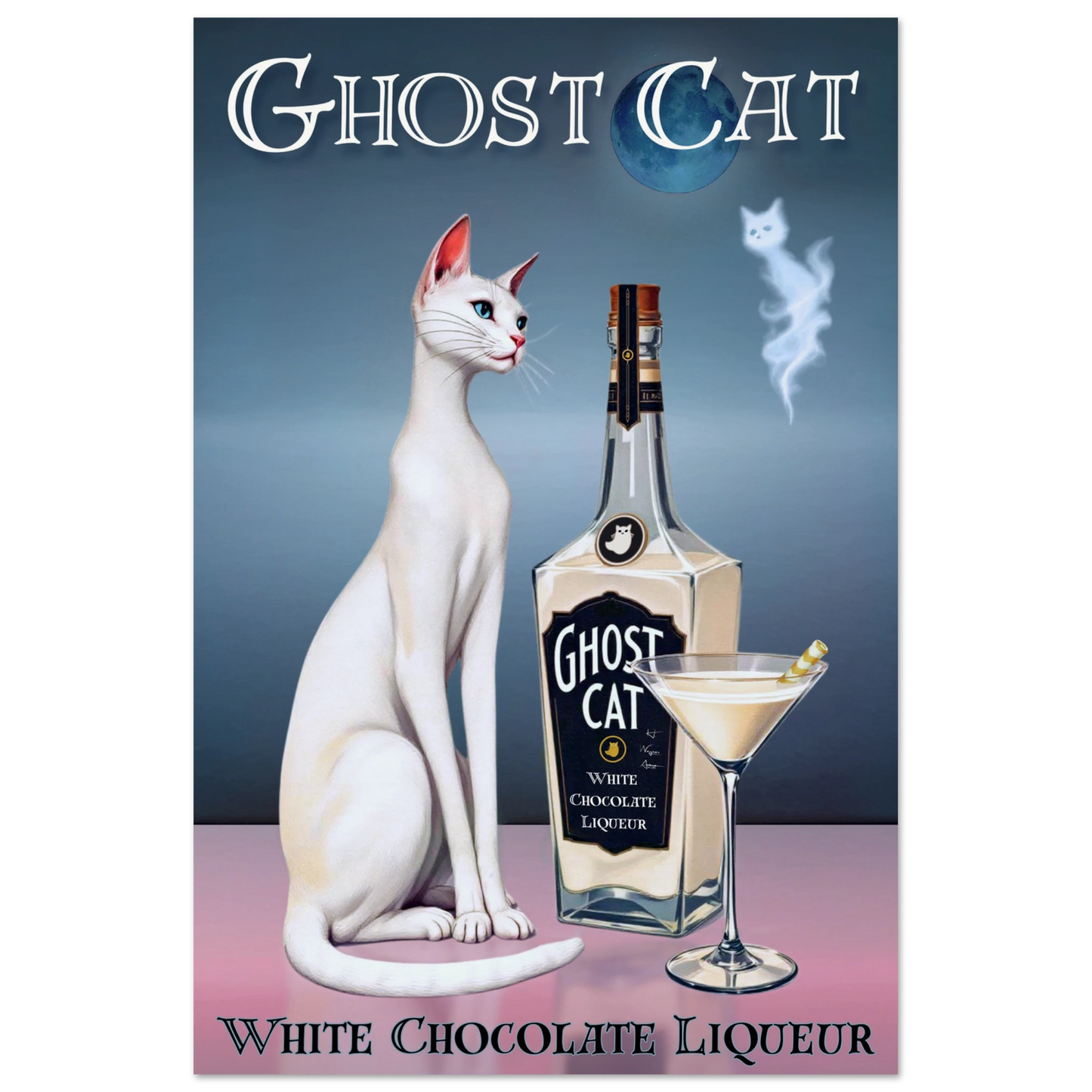 White Cat Martini Cocktail Bar Art Print 30x45 cm 12x18″ Museum-Quality Matte Paper Poster No Frame