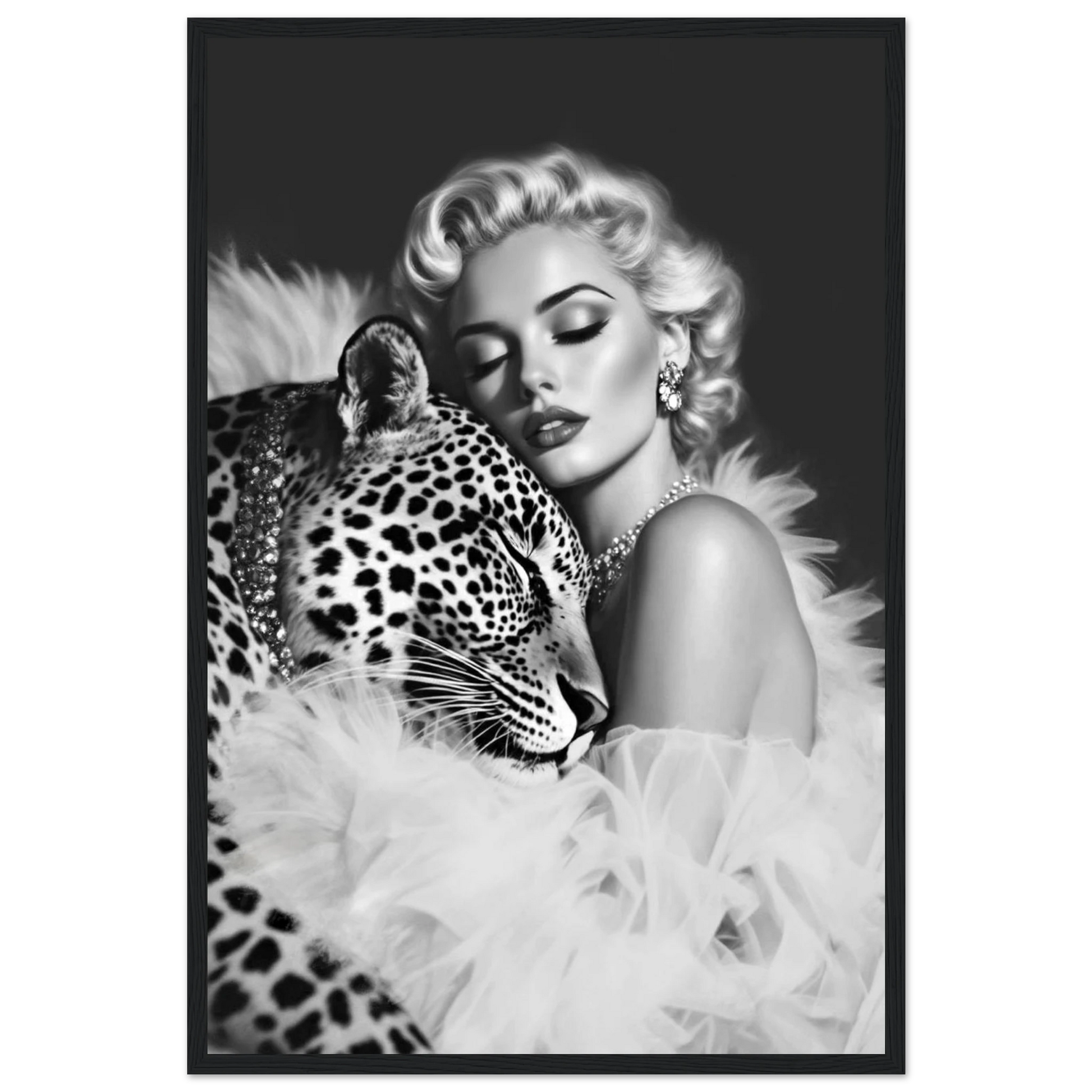 Marilyn Monroe Glam Leopard Art Print Black Wood Frame 40x60 cm 16x24″ Premium Matte Paper Wooden Framed Poster