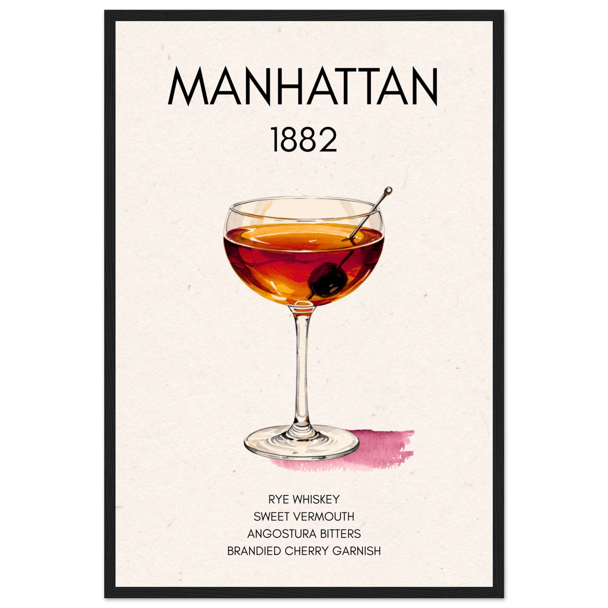 Classic Manhattan Cocktail Bar Art Print Black Wood Frame 40x60 cm 16x24″ Premium Matte Paper Wooden Framed Poster
