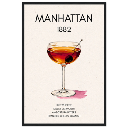 Classic Manhattan Cocktail Bar Art Print Black Wood Frame 40x60 cm 16x24″ Premium Matte Paper Wooden Framed Poster