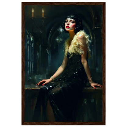 Speakeasy 1920s Elegant Flapper Art Print 30x45 cm 12x18″ Museum-Quality Matte Paper Wooden Framed Poster Dark Brown Wood Frame