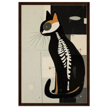 Modern Cat Skeleton Abstract Art Poster Print Dark Brown Wood Frame 60x90 cm 24x36″ Framed Canvas