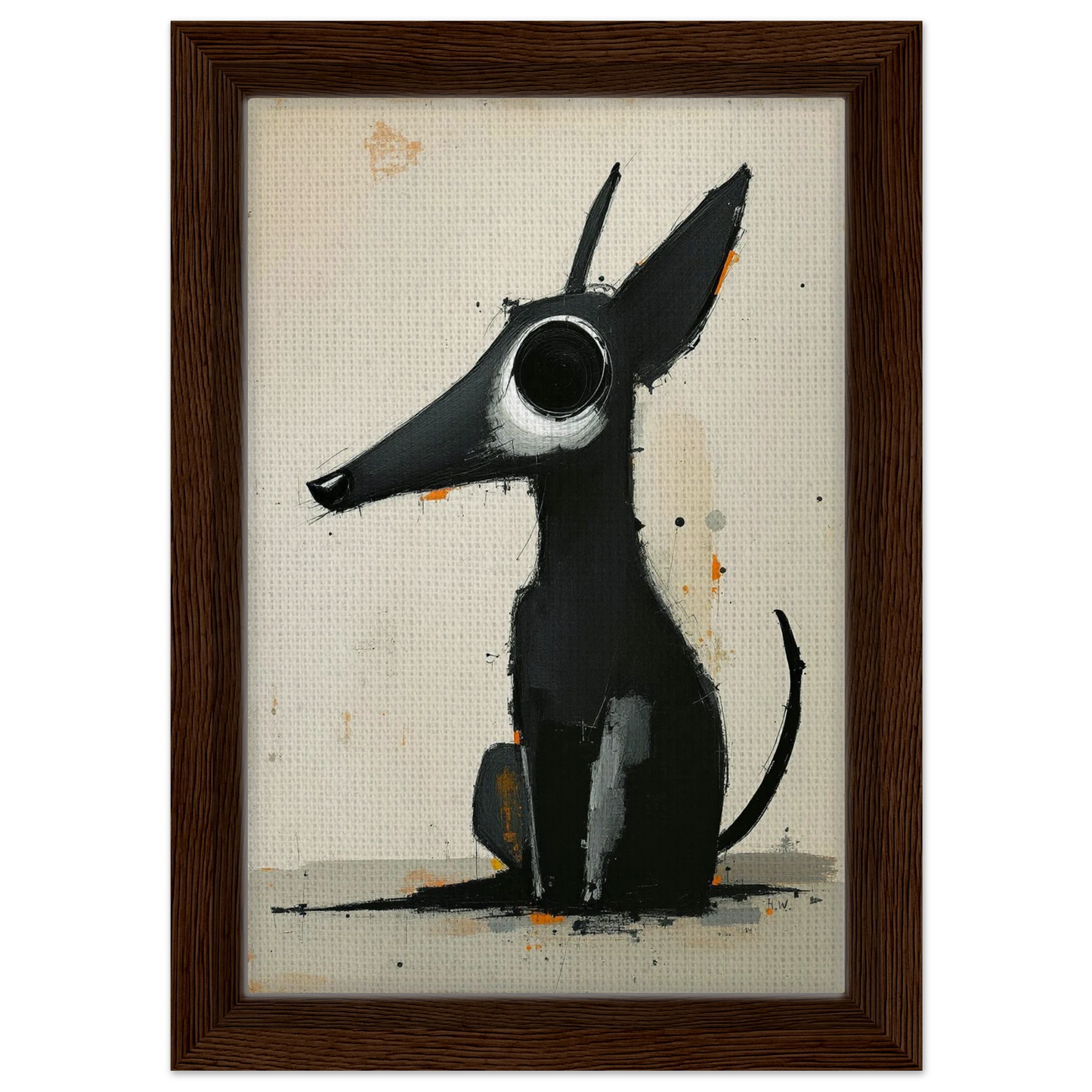 Big Eyed Abstract Dog Fine Art Print Dark Brown Wood Frame 20x30 cm 8x12″ Framed Canvas
