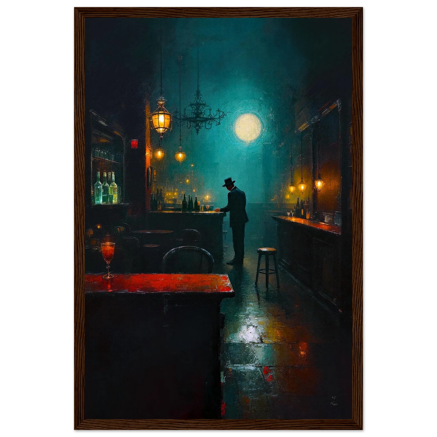 Speakeasy Bootleg Prohibition Bar Art Print Dark Brown Wood Frame 30x45 cm 12x18″ Premium Matte Framed Poster