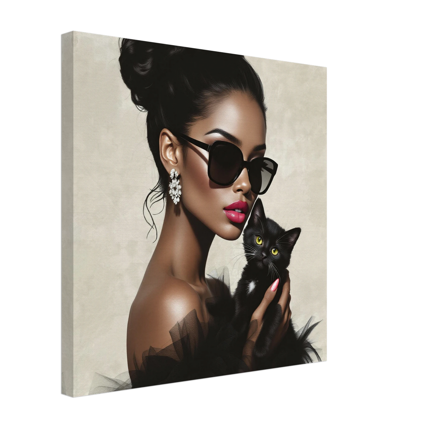 Retro Glam Fashion Model Kitten Art Print Gallery Wrapped Canvas 50x50 cm 20x20″