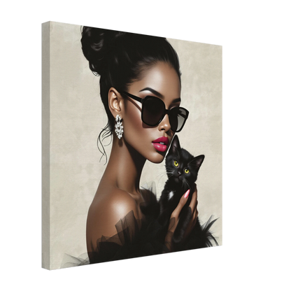 Retro Glam Fashion Model Kitten Art Print Gallery Wrapped Canvas 50x50 cm 20x20″