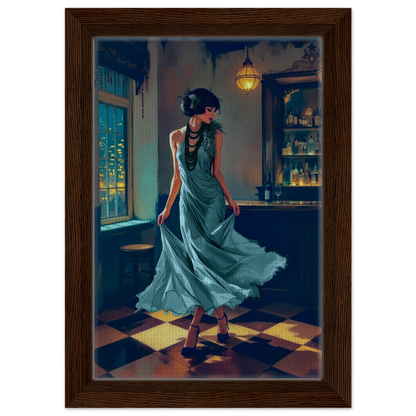 1920s Moonlit Flapper Speakeasy Art Print 20x30 cm 8x12″ Framed Canvas Dark Brown Wood Frame