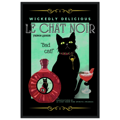Black Cat Cocktail French Art Deco Print 40x60 cm 16x24″ Premium Matte Paper Wooden Framed Poster Black Wood frame