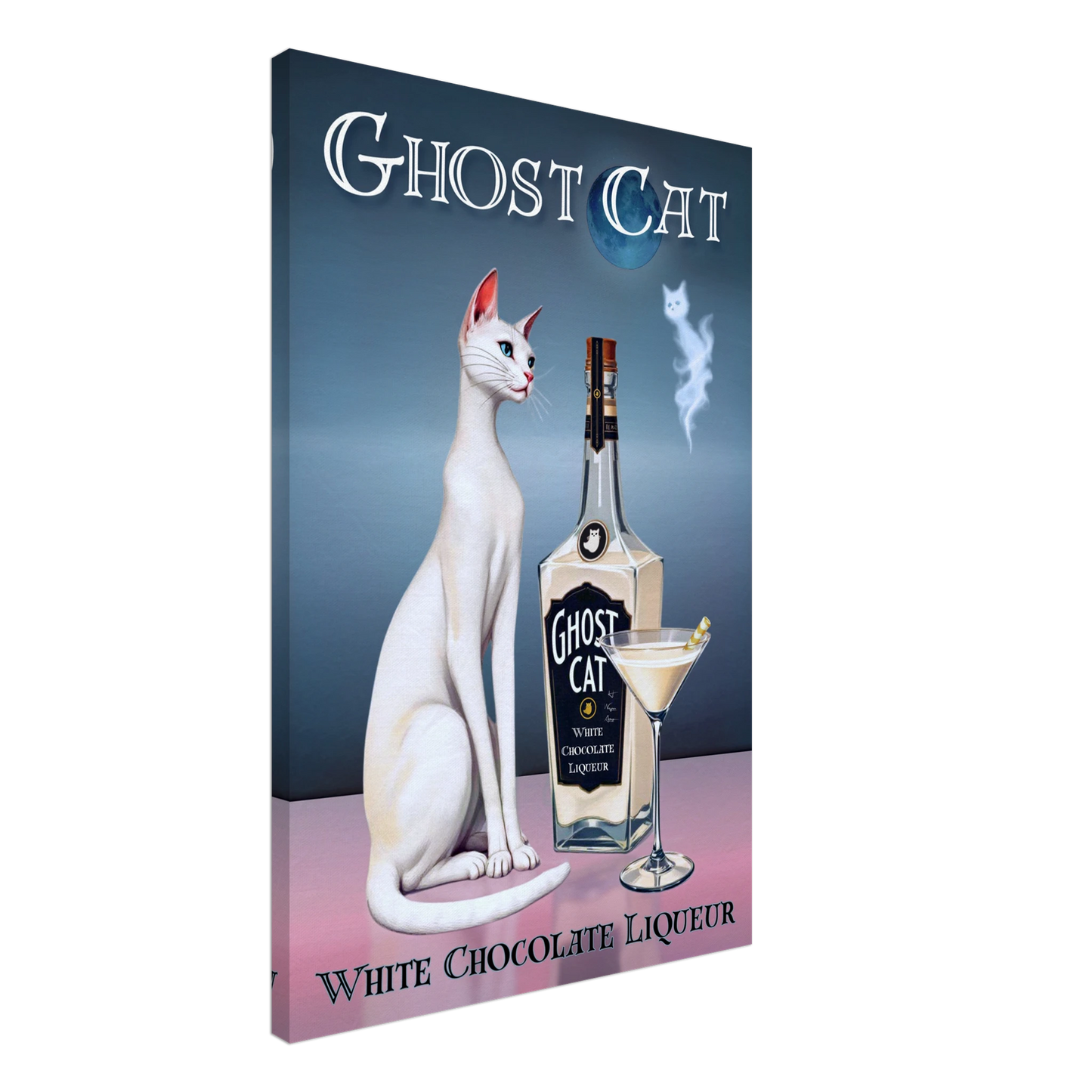 White Cat Martini Cocktail Bar Art Print 60x90 cm 24x36″ Gallery Wrapped Canvas No Frame