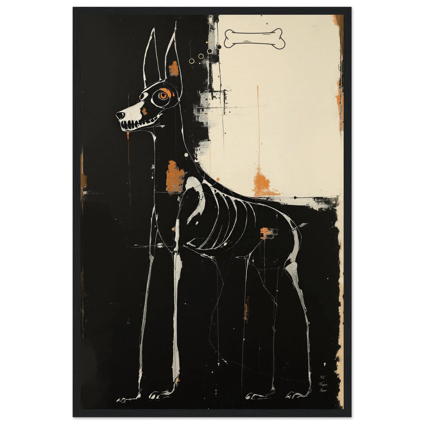 X-ray Skeleton Dog Abstract Art Poster Print 40x60 cm 16x24″ Museum-Quality Matte Paper Wooden Framed Poster Black Wood Frame
