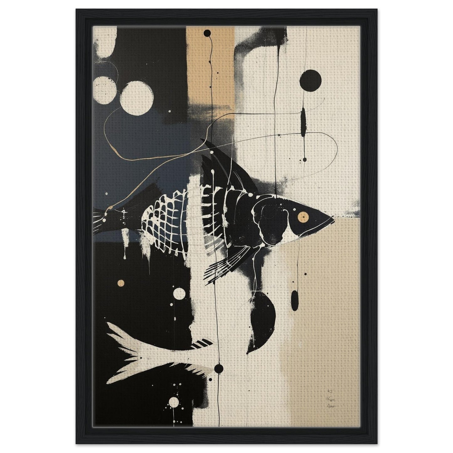 Abstract Fish Art Poster Print – Framed Modern Neutral Wall Décor Black Wood Frame 40x60 cm 16x24″ Framed Canvas