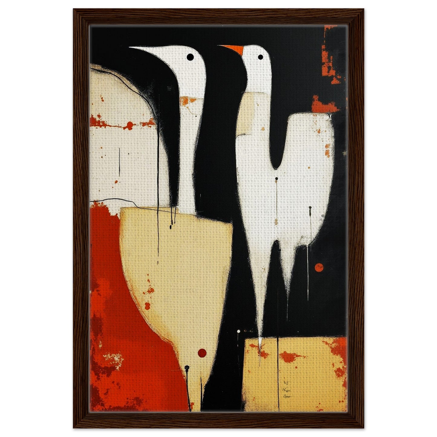 Abstract Neutral Goose Bird Art Print 40x60 cm 16x24″ Framed Canvas Dark wood frame