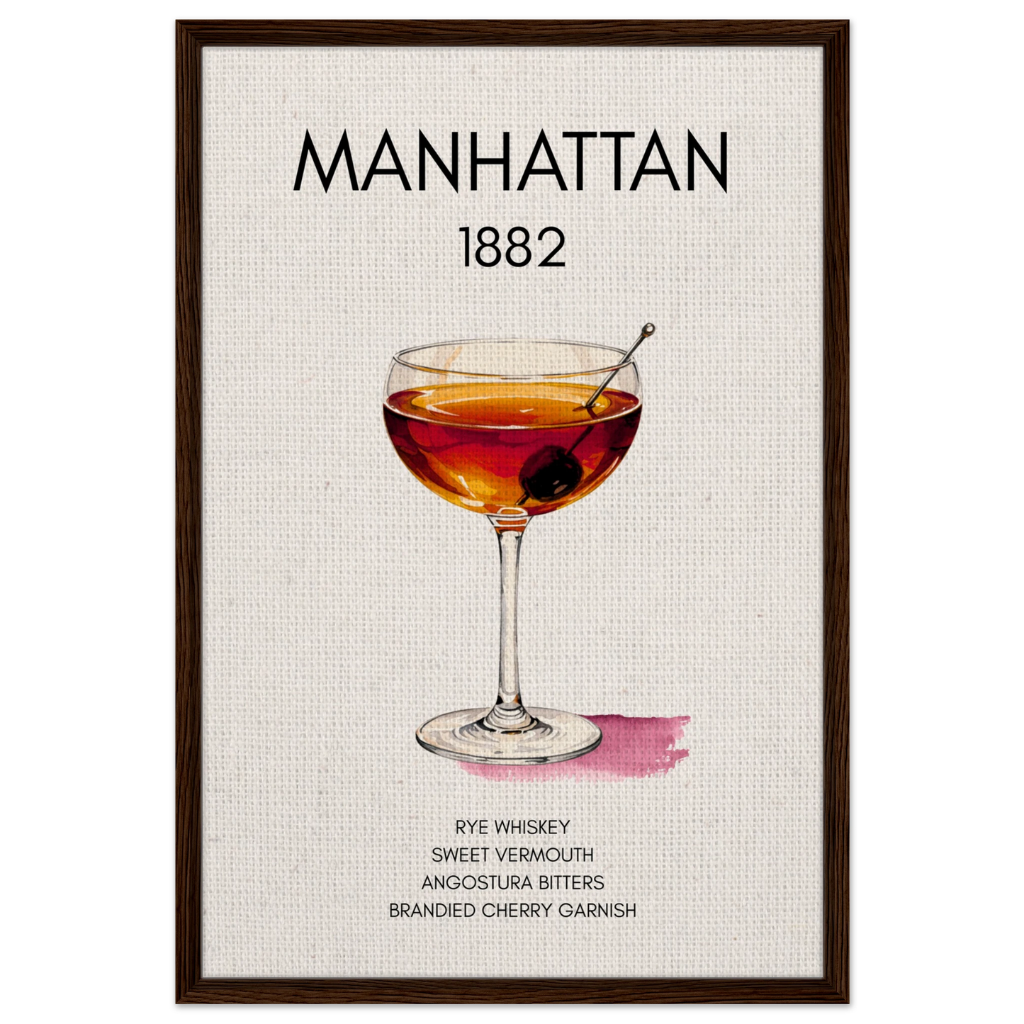 Classic Manhattan Cocktail Bar Art Poster Print Dark Brown Wood Frame 60x90 cm 24x36″ Framed Canvas