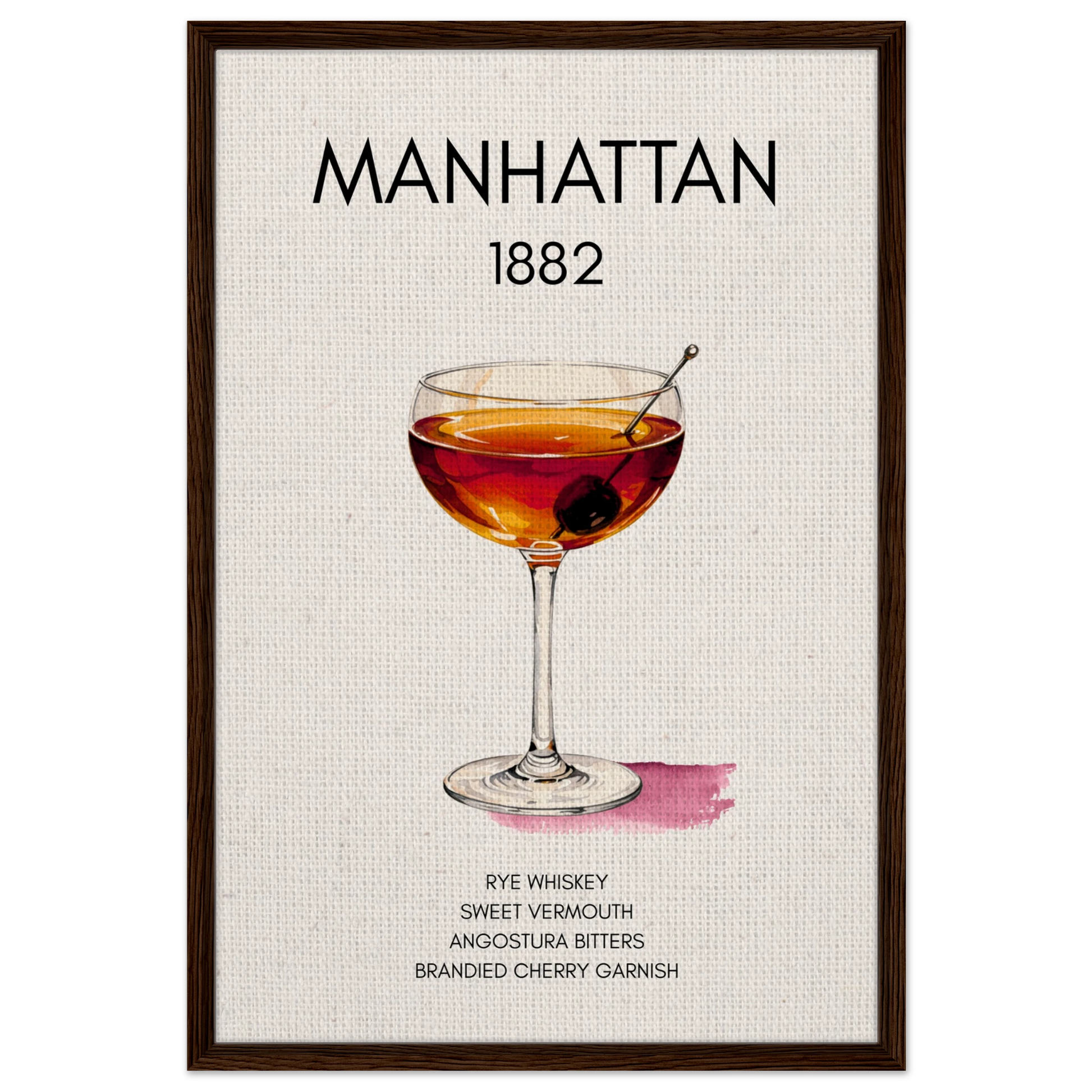 Classic Manhattan Cocktail Bar Art Print Dark Brown Wood Frame 60x90 cm 24x36″ Framed Canvas