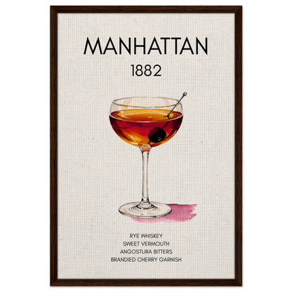 Classic Manhattan Cocktail Bar Art Print Dark Brown Wood Frame 60x90 cm 24x36″ Framed Canvas