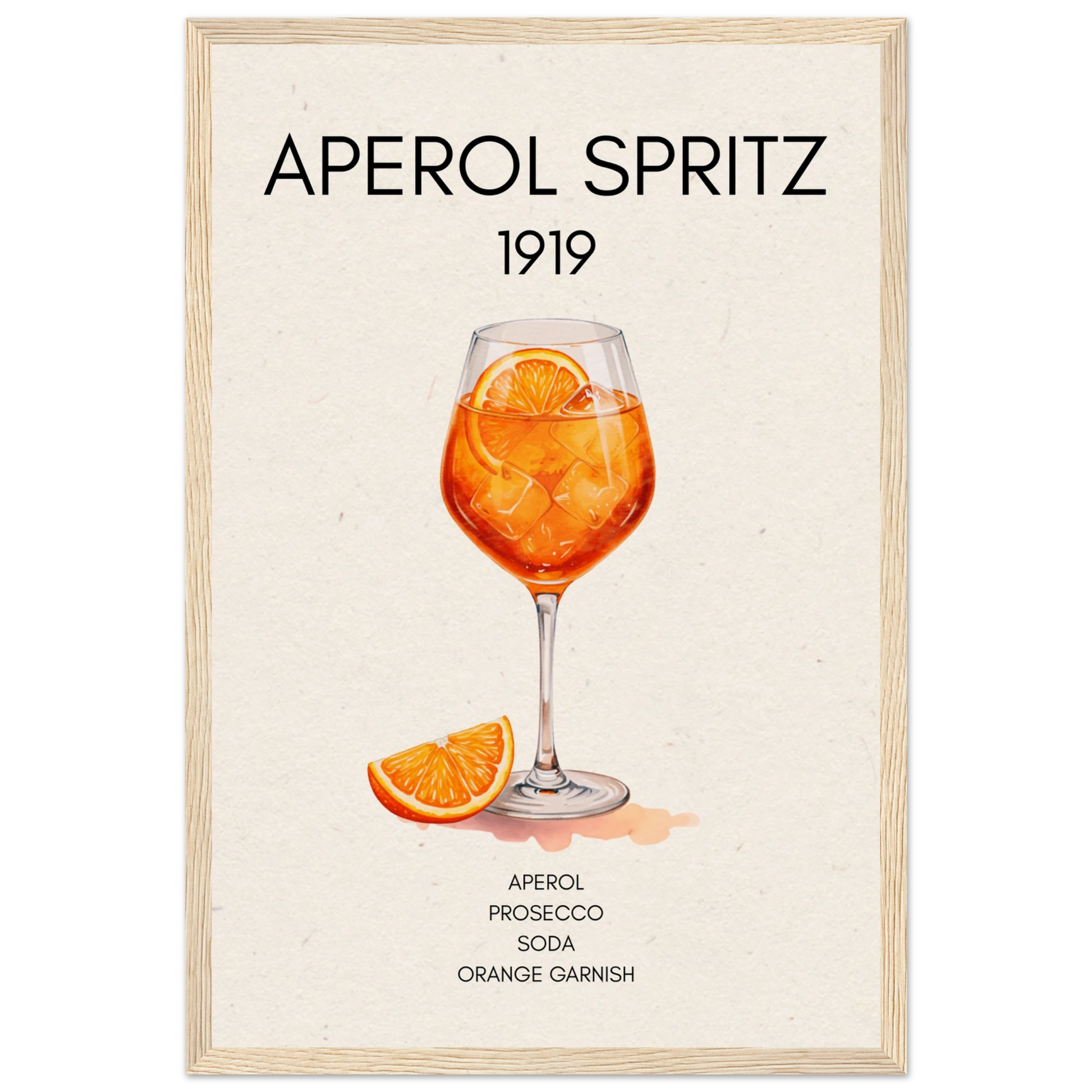 Aperol Spritz Cocktail Bar Poster Print Light Wood Frame 30x45 cm 12x18″ Museum-Quality Matte Paper Wooden Framed Poster